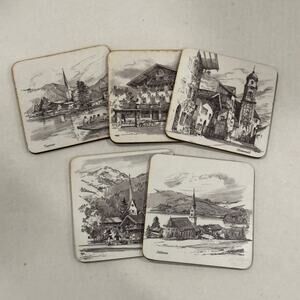 Vintage Melamine Coasters German Landmarks Schuberth Tamat Series Set of 5